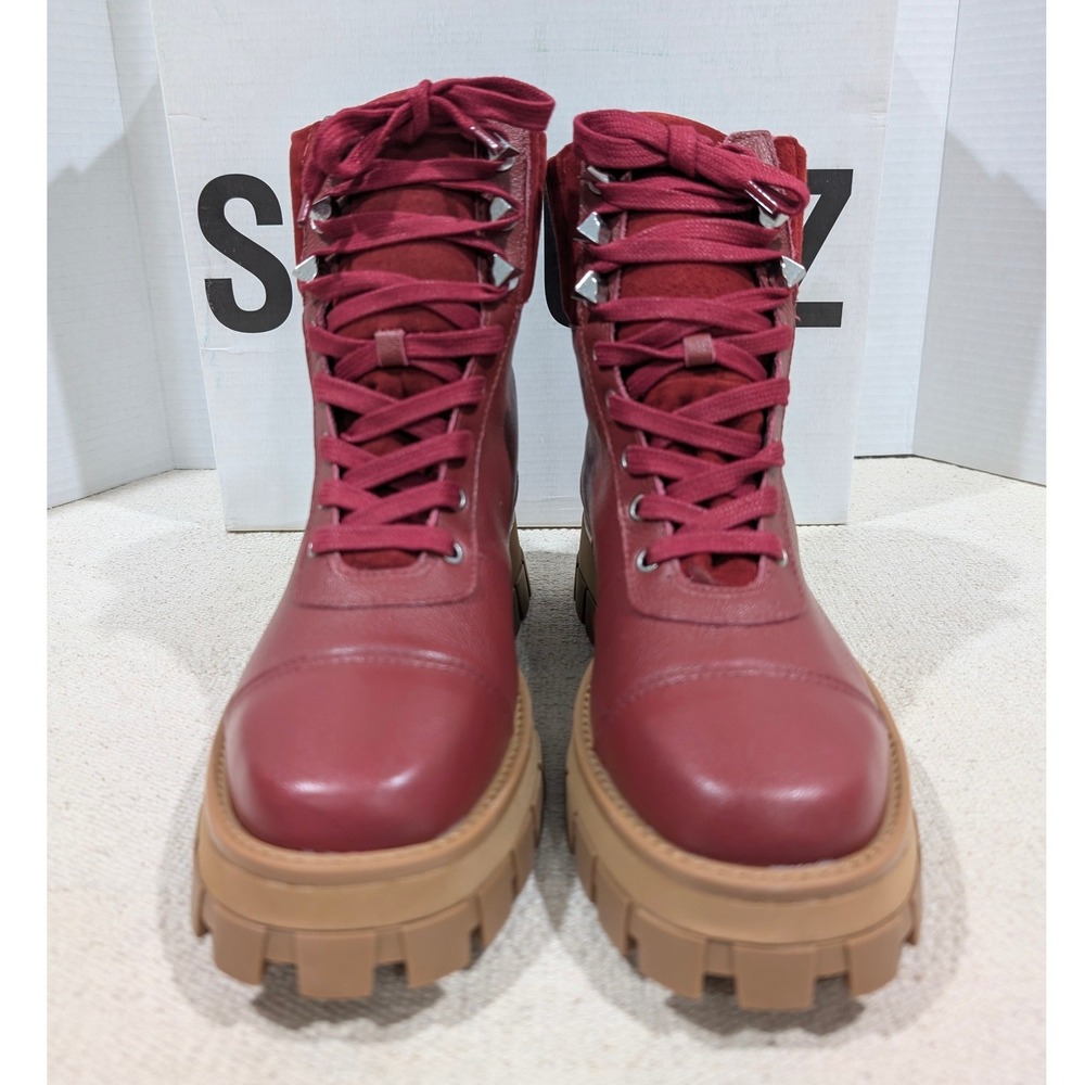 Schutz Sutton Dark Red Burgundy Leather Suede Lug Sole Combat Boots 7B NIB - Picture 9 of 11